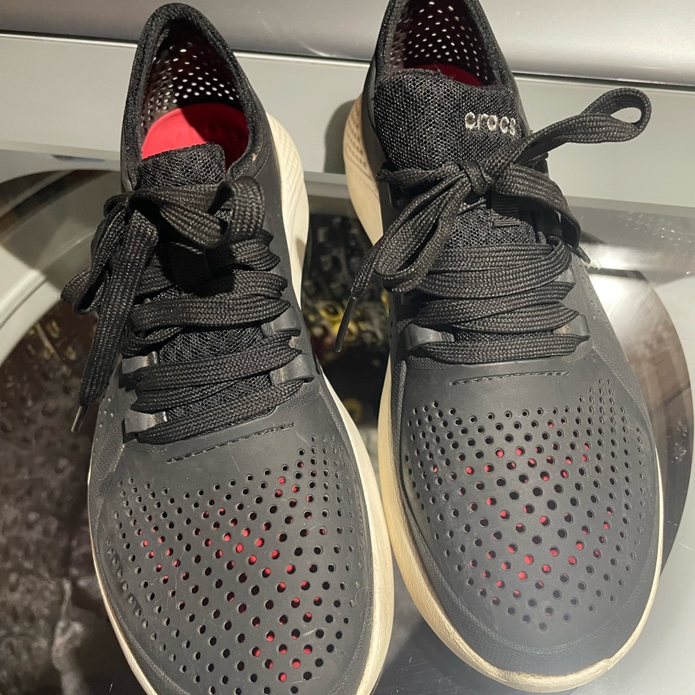 CROCS Black Perforated Lace-Up Shoes